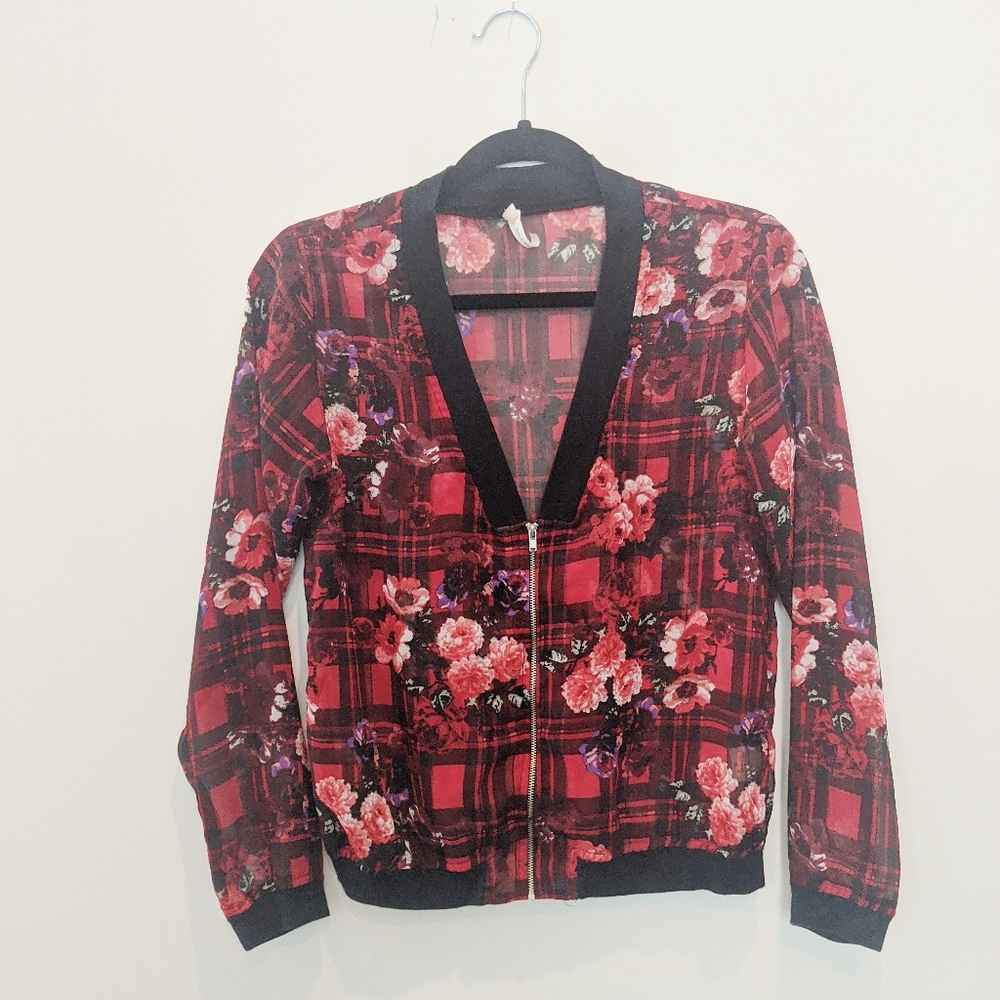 Truth NYC Sheer lightweight floral red cardigan